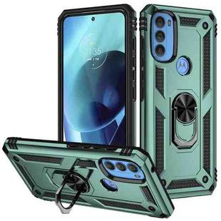 For Motorola Moto G71 5G Shockproof TPU + PC Phone Case with Holder(Dark Green)