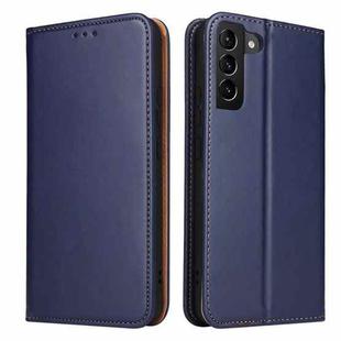 For Samsung Galaxy S22+ 5G Fierre Shann PU Genuine Leather Texture Leather Phone Case(Blue)