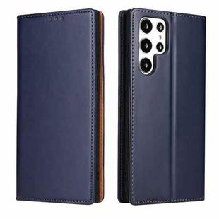 For Samsung Galaxy S22 Ultra 5G Fierre Shann PU Genuine Leather Texture Leather Phone Case(Blue)