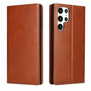 For Samsung Galaxy S22 Ultra 5G Fierre Shann PU Genuine Leather Texture Leather Phone Case(Brown)