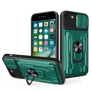 For iPhone SE 2022 / SE 2020 / 8 / 7 Sliding Camshield Card Phone Case(Dark Green)