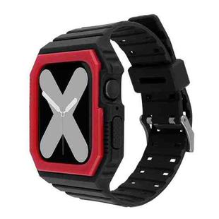 Two-color Integrated Watch Band For Apple Watch Series 8&7 45mm / SE 2&6&SE&5&4 44mm / 3&2&1 42mm(Black Red)