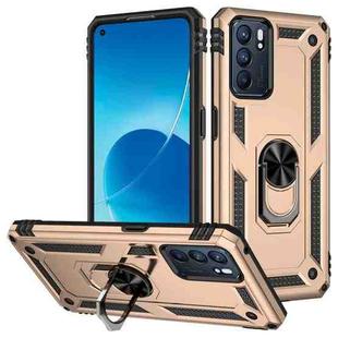 For OPPO Reno6 5G Shockproof TPU + PC Holder Phone Case(Gold)