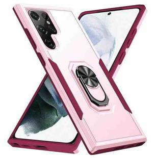 For Samsung Galaxy S22 Ultra 5G Pioneer Armor Heavy Duty PC + TPU Holder Phone Case(Pink)