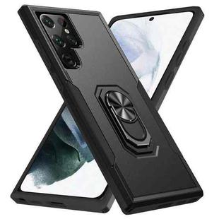 For Samsung Galaxy S22 Ultra 5G Pioneer Armor Heavy Duty PC + TPU Holder Phone Case(Black)
