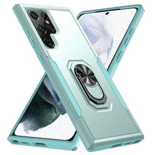 For Samsung Galaxy S22 Ultra 5G Pioneer Armor Heavy Duty PC + TPU Holder Phone Case(Green)