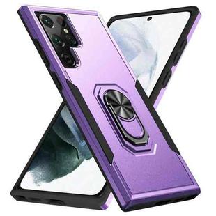 For Samsung Galaxy S22 Ultra 5G Pioneer Armor Heavy Duty PC + TPU Holder Phone Case(Purple + Black)