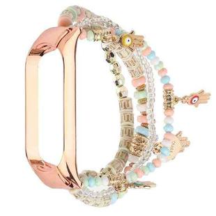 For Xiaomi Mi Band 3 & 4 Mori Style Beaded Bracelet Watch Band(Pink)