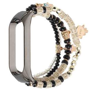 For Xiaomi Mi Band 3 & 4 Mori Style Beaded Bracelet Watch Band(Black)