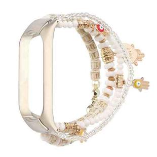 For Xiaomi Mi Band 5 & 6 Mori Style Beaded Bracelet Watch Band(White)