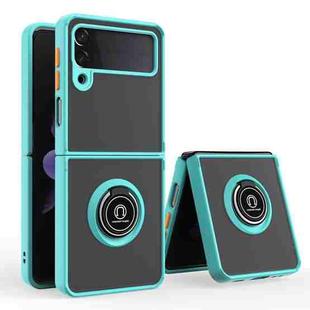 For Samsung Galaxy Z Flip 3 5G Q Shadow I Ring Kickstand PC and TPU Hybrid Phone Case(Sky Blue)