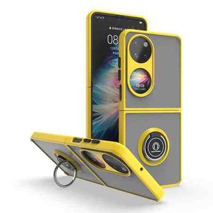 For Huawei P50 Pocket Q Shadow I Ring Kickstand PC and TPU Hybrid Phone Case(Yellow)