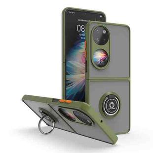 For Huawei P50 Pocket Q Shadow I Ring Kickstand PC and TPU Hybrid Phone Case(ArmyGreen)