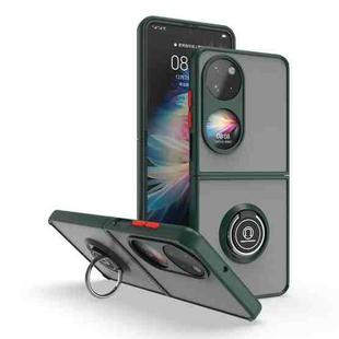 For Huawei P50 Pocket Q Shadow I Ring Kickstand PC and TPU Hybrid Phone Case(Dark Green)