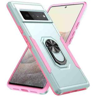 For Google Pixel 6 Pro Pioneer Armor Heavy Duty PC + TPU Holder Phone Case(Green + Pink)