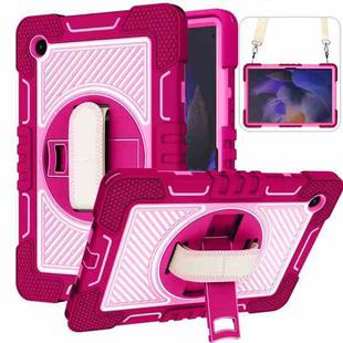 For Samsung Galaxy Tab A8 10.5 2021 360 Degree Rotation Contrast Color Silicone + PC Tablet Case(Rose Red+Pink)
