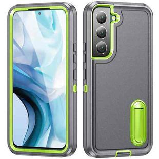 For Samsung Galaxy S22 5G 3 in 1 Rugged Holder Phone Case(Grey+Green)