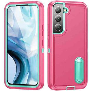 For Samsung Galaxy S22+ 5G 3 in 1 Rugged Holder Phone Case(Pink+Blue)