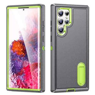 For Samsung Galaxy S22 Ultra 5G 3 in 1 Rugged Holder Phone Case(Grey+Green)