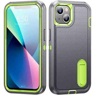 For iPhone 13 3 in 1 Rugged Holder Phone Case(Grey + Green)