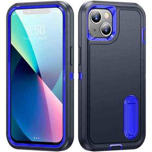 For iPhone 13 3 in 1 Rugged Holder Phone Case(Dark Blue+Sapphire Blue)