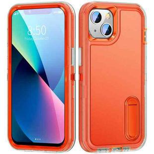 For iPhone 13 3 in 1 Rugged Holder Phone Case(Transparent + Orange)
