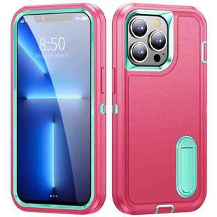 For iPhone 13 Pro 3 in 1 Rugged Holder Phone Case (Pink + Blue)