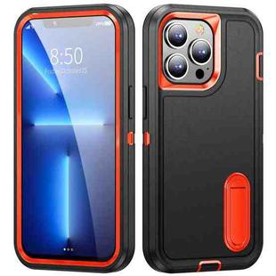 For iPhone 13 Pro 3 in 1 Rugged Holder Phone Case (Black + Orange)