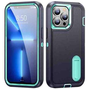 For iPhone 13 Pro Max 3 in 1 Rugged Holder Phone Case (Dark Blue+Light Blue)