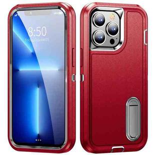 For iPhone 12 / 12 Pro 3 in 1 Rugged Holder Phone Case(Red + Black)