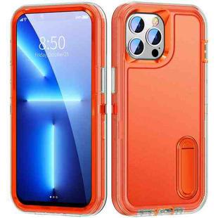 For iPhone 12 / 12 Pro 3 in 1 Rugged Holder Phone Case(Transparent + Orange)