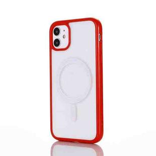 2 in 1 Colorful Frame Transparent Magnetic Phone Case For iPhone 11 Pro Max(Red)