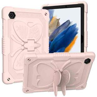 For Samsung Galaxy Tab A8 10.5 2021 Beige PC + Silicone Holder Tablet Case(Rose Pink)