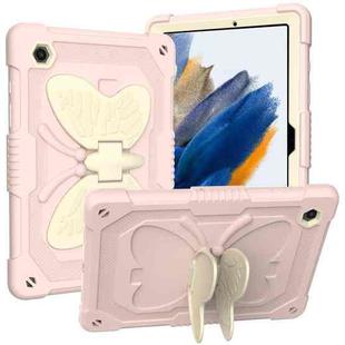 For Samsung Galaxy Tab A8 10.5 2021 Beige PC + Silicone Holder Tablet Case(Beige+Rose Pink)