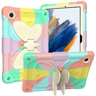For Samsung Galaxy Tab A8 10.5 2021 Beige PC + Silicone Holder Tablet Case(Colorful Rose Gold)