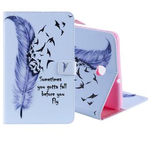 For Galaxy Tab A 8.0 (2018) T387 Colored Drawing Pattern Horizontal Flip PU Leather Case with Holder & Card Slots & Wallet(Feather)