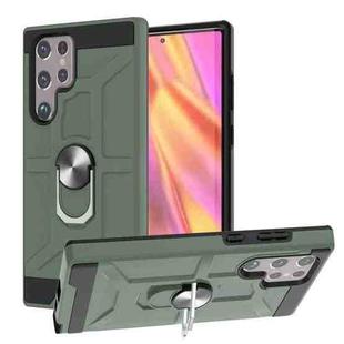 For Samsung Galaxy S22 Ultra 5G War-god Armor Ring Holder TPU + PC Phone Case(Deep Green)