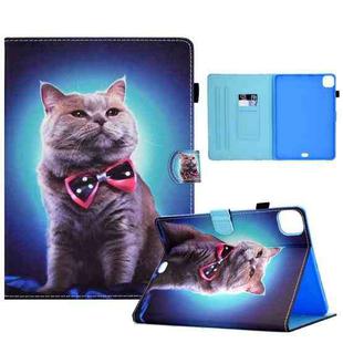 For iPad Pro 11 2022 / 2021 / 2020 Sewing Pen Slot Leather Tablet Case(Bow Tie Cat)