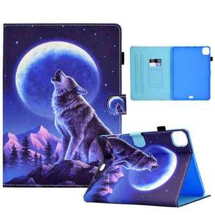 For iPad Pro 11 2022 / 2021 / 2020 Sewing Pen Slot Leather Tablet Case(Night Wolf)