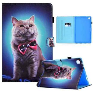 For Samsung Galaxy Tab A7 Lite T220 Sewing Pen Slot Leather Tablet Case(Bow Tie Cat)