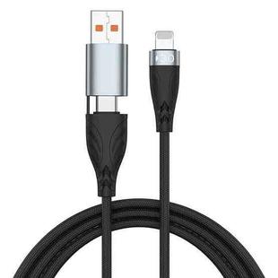 ADC-008 2 in 1 PD 30W USB + USB-C / Type-C to 8 Pin Flash Charge Data Cable, Cable Length:1m(Black Grey)