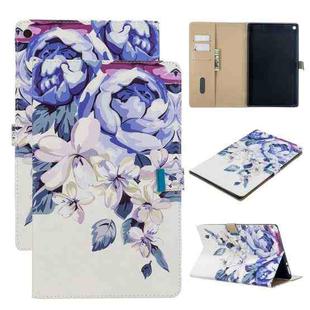 For Amazon Kindle Fire HD 10 2017 Colored Drawing Pattern Horizontal Flip Leather Case with Holder & Card Slots & Wallet(Blue Flower)
