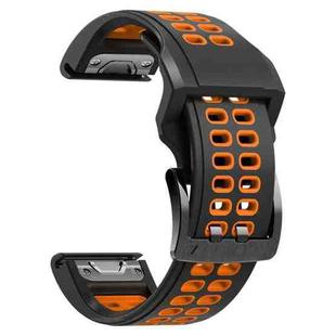 For Garmin Fenix 7 22mm  Dual Row Holes Two-color Silicone Watch Band(Black Orange)