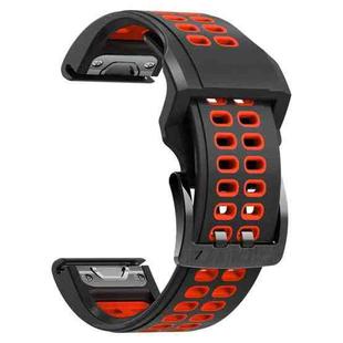 For Garmin Fenix 7 22mm  Dual Row Holes Two-color Silicone Watch Band(Black Red)