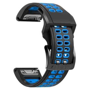 For Garmin Fenix 7 22mm  Dual Row Holes Two-color Silicone Watch Band(Black Sky Blue)