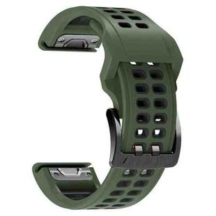 For Garmin Fenix 7 22mm  Dual Row Holes Two-color Silicone Watch Band(Army Green Black)