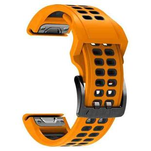 For Garmin Fenix 7 26mm Dual Row Holes Two-color Silicone Watch Band(Orange Black)