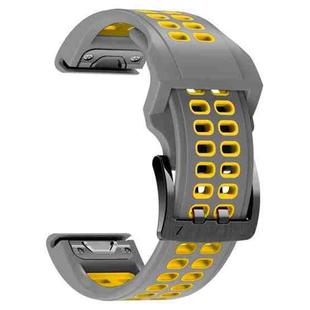 For Garmin Fenix 7 26mm Dual Row Holes Two-color Silicone Watch Band(Grey Yellow)