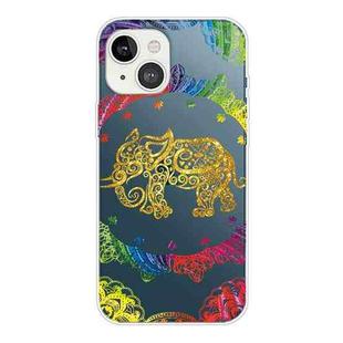 For iPhone 13 mini Gradient Lace Transparent TPU Phone Case (Gold Elephant)