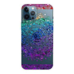 For iPhone 12 / 12 Pro Gradient Lace Transparent TPU Phone Case(Green Blue Purple)